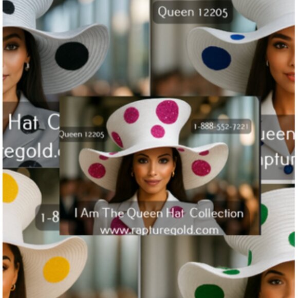 12205 I Am The Queen White Wavy Brim Polka Dot Hat – Sophisticated Women’s Churc - Picture 3 of 3